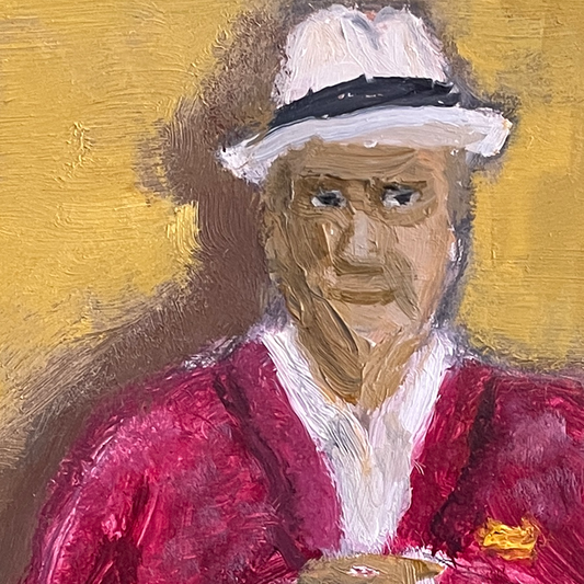 "Aldo Waiting" Original Oil Painting 8x10